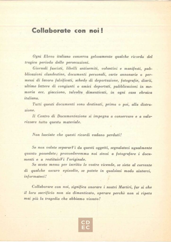 La prima brochure del CDEC, 1956